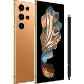 C24 Ultra,5G Unlocked Cell Phone,8+512GB Memory Android Phone, 120Hz, 108MP Zoom Camera, Android 14 Smartphone, Built-in G Pen, 6.8“ HD Screen,6800mAh Battery Life, Dual SIM/Face ID/GPS(yellow)