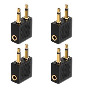 4 Pack Airplane Headphone Adapter, 3.5mm Male to 3.5mm Female Gold Plated Aircraft Headset/Earphone Adapter for in-Flight Entertainment System