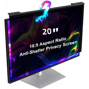 Magnetic Hanging Computer Privacy Screen Filter 20 Inch, Removable Aluminum Alloy Privacy Shield for 16:9 Widescreen Monitor, Eye Protection Blue Light Filter
