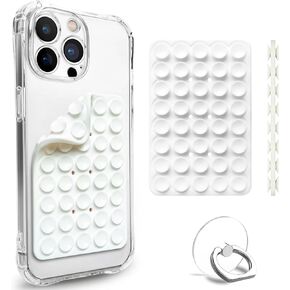 Suction Cup Mount, Double Sided Silicone Case, Sticky Grip for iPhone and Android, Hands-Free Fidget Toy Mirror Shower Phone Holder for Selfies and Videos (Light Pink)