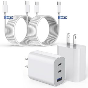 iPhone 16 15 Charger Fast Charging,2 Pack 10Foot PD 35W 3-Port Phone USB C Charger Block 10FT Long USB Type C Cable Cord for iPhone 16/16e/16 Pro/16 Plus/15 Pro Max/15 Pro/15/15 Plus/iPad Pro/Air/mini