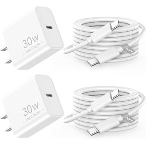 30W USB C شاحن سريع متوافق مع Google Pixel 9/9 Pro/9 Pro XL/8/8A/8 Pro/7 Pro/7A/7/6/5/4/3 XL ، 2 Pack 30W Type C Charger Charger Super Fast Charging With 10ft usb c to USB c cable clord clord clord clord