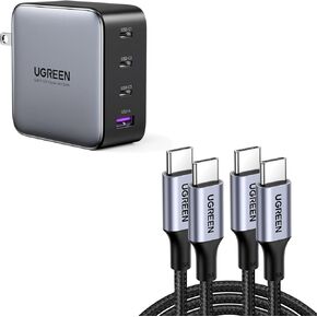 UGREEN 100W USB-C Charger Bundle with 2-Pack USB-C Cables, Compatible with MacBook Pro/Air, iPad, iPhone 15 Pro, Galaxy S24 Ultra, Steam Deck, Dell XPS, Google Pixelbook