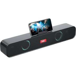 Speakers with Phone Holder - Stereo Sound Bar Speaker for Desktop/Laptop/PC/Pad/Cellphone - Colorful Lighting Soundbar - USB Powered Computer Speakers for Desktop Black A118