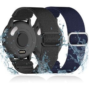 Water-Resistant Elastic Nylon Bands Compatible with Garmin Vivoactive 4S/Vivoactive 3S/Venu 2S/Venu 3S, 2 Pack 18mm Stretchy Soft Sport Band Quick Release Wristband Breathable Strap Men Women