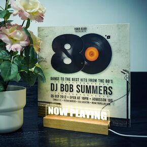 NewBEP Now Playing Vinyl Record Stand, Light up Holder, Stylish Vinyl Record Decor, Wooden Display with Warm White Lights for Albums, Room Decor