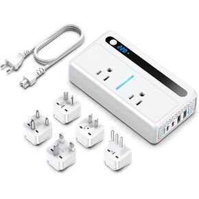 250-Watt Step Down 220V to 110V Voltage Converter, International Power Converter/Travel Adapter with 36W USB-C Port