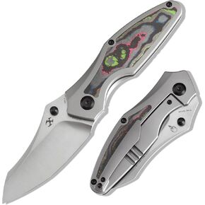KANSEPT Baba Yaga Pocket Folding Knives for Men Women Camping Hiking Folding Knife 3.06'' Satin CPM 20CV Blade EDC Knife with Bead Blasted Titanium 80S Camo Carbon Inlay Handle Everyday Carry K1074A4