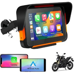 Car Stereo for Motorcycle, Universal Motorbike Wireless CarPlay & Android Auto GPS Navigation Dual Bluetooth, 5 Inch IPS Touchscreen Waterproof & Dustproof IP67 Navigator EQ System Voice Control