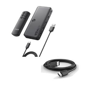 Anker HDMI Switch ، 4K 60Hz HDMI Switcher ، 4 في 1 خارج مع الانتهاء السلس ، يدعم HDR ، 3D ، Dolby ، DTS HDMI Cable 8K@60Hz ، 6ft Ultra HD 4K@120Hz HDMI إلى HDMI Cord ، 48 GBPS مصدقة Ultra عالية-