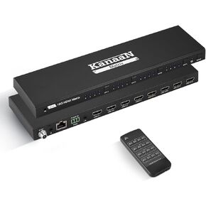 4x4 HDMI Matrix 4K 60Hz - KanaaN (4-in, 4-Out) HDMI Matrix Switch Splitter with Bidirectional IR Remote & 3.5mm Audio Extract, Supports 4K Downscaler, HDR, RS232, Web GUI LAN Port, 18Gbps, HDCP 2.2
