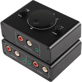 CERRXIANR Bi-Directional 2-Way 3.5mm RCA Stereo Audio Switcher, 2 Input 1 Output / 1 Input 2 Output Audio Splitter Switcher Box, One-Key Mute Button for Headphones, Speaker Computers, Laptops etc