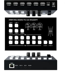 Video Mixer Switcher 4K 4HDMI Input 2HDMI Output Multi Camera Live Streaming Switcher 2MIC/LINE in/LiNE Out Audio Mixer,RS232 Type-C USB3.0 Capture Support PGM PVW PIP OSD 1080P HD Output etc
