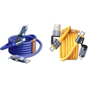 2 Pack 4-in-1 5FT 100W/240W USB C Cable Lightning Cable (Yellow + Blue)
