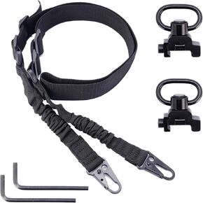 Two Point Sling, Adjustable Length Gun Slings with 2 Pack 360° Rotation Picatinny QD Slings Swivel Mounts, Rifle Sling Elastic Cord Design with Larger Metal Hook for Outdoors