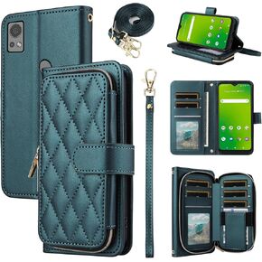 Argyle Wallet Case for Cricket Icon 5 SL112C/AT&T Motivate 4 SL112A with Wrist Strap Shoulder Strap, 9+ Card Slots Zipper Purse Stand Checkered Phone Cover for Icon5/ATT Motivate4 Black