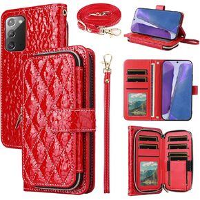 Argyle Wallet Case for Samsung Galaxy Note 20 5G with Crossbody/Wrist Strap Lanyard Luxury PU Leather Stand Zipper Purse Shockproof Cell Phone Cover for Note20 Notes 20s Twenty Not S20 Black