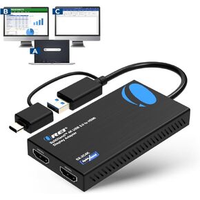 OREI SplitExtend 4K HDMI Splitter Extended Display for Dual Monitor - Multi-Monitor Display 3 Separate Screens - USB A & USB-C Adapter to HDMI 2.0, 4K@60hz, DisplayLink Driver MacOS, Windows