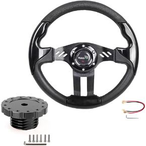 RASTP 13.8 Inch Racing Steering Wheel with Sim Racing Gaming Steering Wheel Adapter Fit for Thrustmaster T500 / T300 / TS-PC,TS-XW (Black-Black)