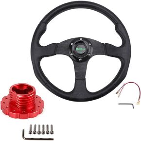 RASTP Racing Steering Wheel 13.8"/350mm with Sim Racing Gaming Steering Wheel Adapter Fit for Thrustmaster T500 / T300 / TS-PC,TS-XW (Black-Red)