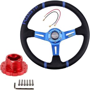 RASTP 13.58"/345mm Racing Steering Wheel with Sim Racing Gaming Steering Wheel Adapter Fit for Thrustmaster T500 / T300 / TS-PC,TS-XW (Blue-Red)