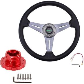 RASTP 13.8"/350mm 6 Bolts Racing Steering Wheel with Sim Racing Gaming Steering Wheel Adapter Fit for Thrustmaster T500 / T300 / TS-PC,TS-XW (Gray-Red)