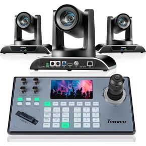 Tenveo PTZ Camera and Controller Bundle/Kits - 20X AI Auto Tracking SDI/HDMI/USB3.0/LAN(PoE) PTZ Camera + 20X HDMI/USB3.0/LAN(PoE) PTZ Camera(2pcs) and PTZ Controller PoE Joystick Keyboard Controller