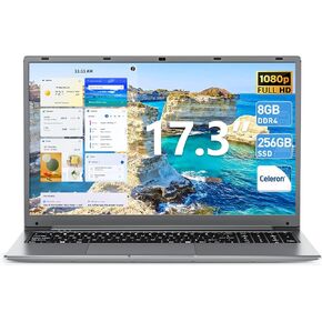 NACLUD Windows 11 أجهزة الكمبيوتر المحمولة ، 17.3 بوصة كمبيوتر محمول مع معالج Celeron ، 8GB DDR4 256GB SSD ، 1 تيرابايت قابلة للتوسيع ، النوع C ، 60800MWH بطارية واي فاي 5 و BT4.2 و MINI HDMI ، الأعمال والطلاب