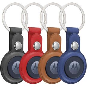 4 Pack Moto Tag Case with Keychain,Portable Leather Moto Tag Holders,Protective Accessories for GPS Item Finders Accessories,Anti-Scratch, Shockproof & Dustproof (Black+Red+Blue+Brown)