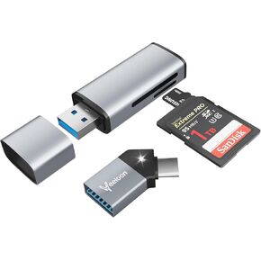 SD Card Reader, 2-in-1 USB 3.0 SD/TF Memory Card Reader with 135 Degree Angled USB A to USB C Connector Adapter Kits，for Laptop/MacBook/lphone,Supports SD/Micro SD/SDXC/SDHC/MMC/RS-MMC/UHS-I