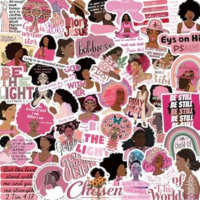 50PCS Black Girl Christian Sticker Pink Bible Decal Jesus Sticker Bible Verse Stickers Christian Stickers for Women Scripture Sticker Faith