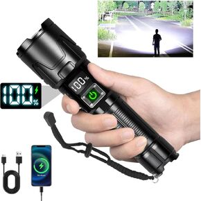 LED Rechargeable Tactical Flashlights High Lumens 1000000, Military Grade Aluminum Super Bright Flashlight, Upgraded Removable 5000mAh 26650 Battery, Waterproof Flashlight for Emergencies Camping