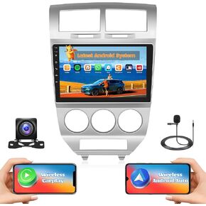 [2+64G] Hikity Android Car Stereo for Dodge Caliber 2006 2007 2008 2009 2010 2011 2012 with Wireless Carplay Android Auto, 10.1" Touchscreen Radio Mirror Link GPS WiFi Bluetooth SWC Backup Cam FM Mic