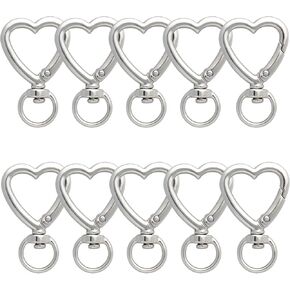10 Pcs Heart-Shaped Swivel Snap Hook Set, Heart Keychain Silver Creative Metal Spring Snap Hook Hearts Keychain Clip for Keychains Bag Purse Jewelry Making