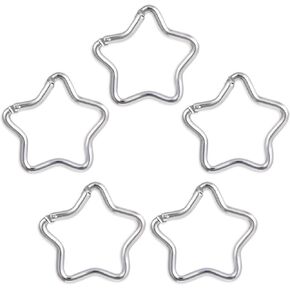 5PCS Silver Carabiner Clip, Heavy Duty Star Shaped Keychain Clip Zinc Alloy Carabiner Snap Hook Holder for Camping Fishing Hiking Traveling Outdoor Activities Accessory