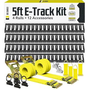 DC Cargo E Track Tie-Down Kit - 16 Pieces: 5 ft Black E-Track Rails & E Track Tie-Down Accessories