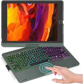 NOKBABO iPad 9th Generation Case with Keyboard 360° Rotatable Touchpad and 7 Color Backlight & Pencil Holder for iPad 9th/8th/7th Gen 10.2 inch & iPad Air 3rd Gen/iPad Pro 10.5 inch - Midnight Green