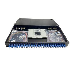 TXWTXPJ-24-Port LC Duplex Singlemode Fiber Optic Enclosure, 48-Core Rack Mount Enclosure with Splice Trays, Couplers & Pigtails for 19" Cabinets
