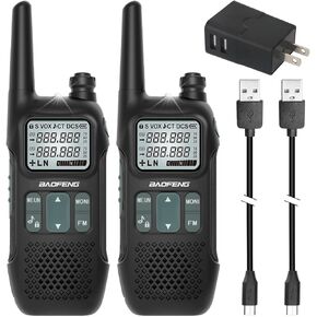 BAOFENG Walkie Talkies Long Range for Adults Distance Rechargeable GMRS Radio with 260 Privacy Codes and NOAA Weather Alerts for Camping Hunting Hiking,with USB-C Cable,2 Pack