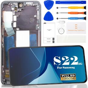 [US Version] OLED for Samsung S22 5G LCD Screen Replacement for Samsung Galaxy S22 5G SM-S901B Digitizer Touch Screen SM-S901U SM-S901W Assembly with Frame Black (with Fingerprint)
