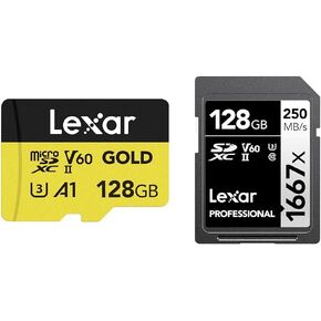 Lexar 128GB Gold Micro SD Card UHS-II 280MB/s Read + 128GB SDXC Card UHS-II 250MB/s Read, 4K Video