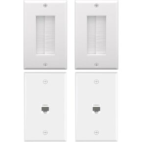 VCE 2-Pack Brush Wall Plate in White Bundle with 2-Pack 1-Port Ethernet Wall Plate in White