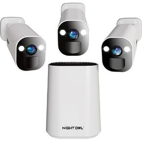 Night Owl 8 Channel Wi-Fi Video Home Security Hub with (3) Battery-Powered Wi-Fi 2K HD Indoor/Outdoor Spotlight Cameras with 2-Way Audio and 64GB microSD Card (Expandable up to 8 Cameras)