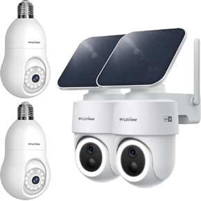 LaView 2K Light Bulb Security Camera & 360° Pan&Tilt Solar Camera Outdoor Wireless, Cameras for Home Security, Compatible with Alexa
