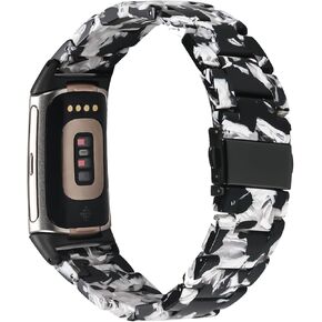 Resin Band Compatible with Fitbit Charge 6/ Fitbit Charge 5, Waterproof & Lightweight Bracelet Wristband Replacement with Stainless Steel Buckle, Fashion Strap for Fitness Tracker Women