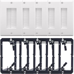 VCE 5-Pack Brush Wall Plate with Bracket, Cable Pass Through Insert with Single Gang Decorator Wall Cover for Low Voltage Cables, Cord Hider for Wall Mount TV, Home Theater System, White