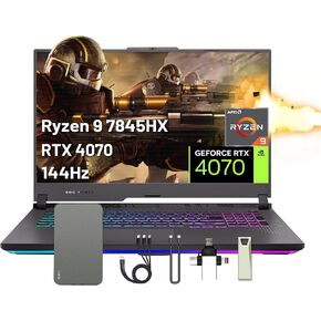 ASUS ROG Strix G17 17.3" Gaming Laptop, 144Hz FHD Display, 64GB DDR5, 4TB SSD, AMD Ryzen 9-7845HX, GeForce RTX 4070 8GB GDDR6, Windows 11 Pro, 4-Zone RGB Keyboard, Gray, 128GB Docking Station Set