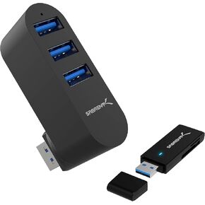 SABRENT Premium 3-Port Aluminum Mini USB 3.0 Hub + USB 3.0 Micro SD and SD Card Reader