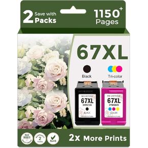67XL Ink Cartridge Black/Color Combo Pack Replacement for HP Ink 67 XL hp67 use with DeskJet 2700 2700e 2855e 2752 2742e 2755 2755e 4100 4152e 4155 6000 6055e 6400 6458 6452 6455e Printer