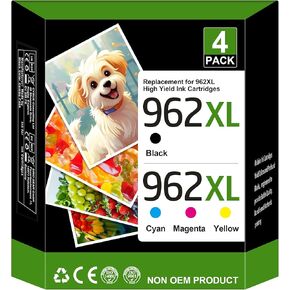 962XL 962 XL Ink Cartridges Combo Pack for 962 962 XL Ink Cartridges Compatible with HP OfficeJet Pro 9010 9012 9015 9018 9019 9020 9025 Printer 4 Pack